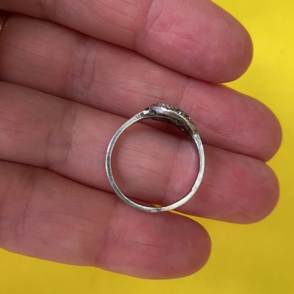 Antique sterling silver ring with crystals